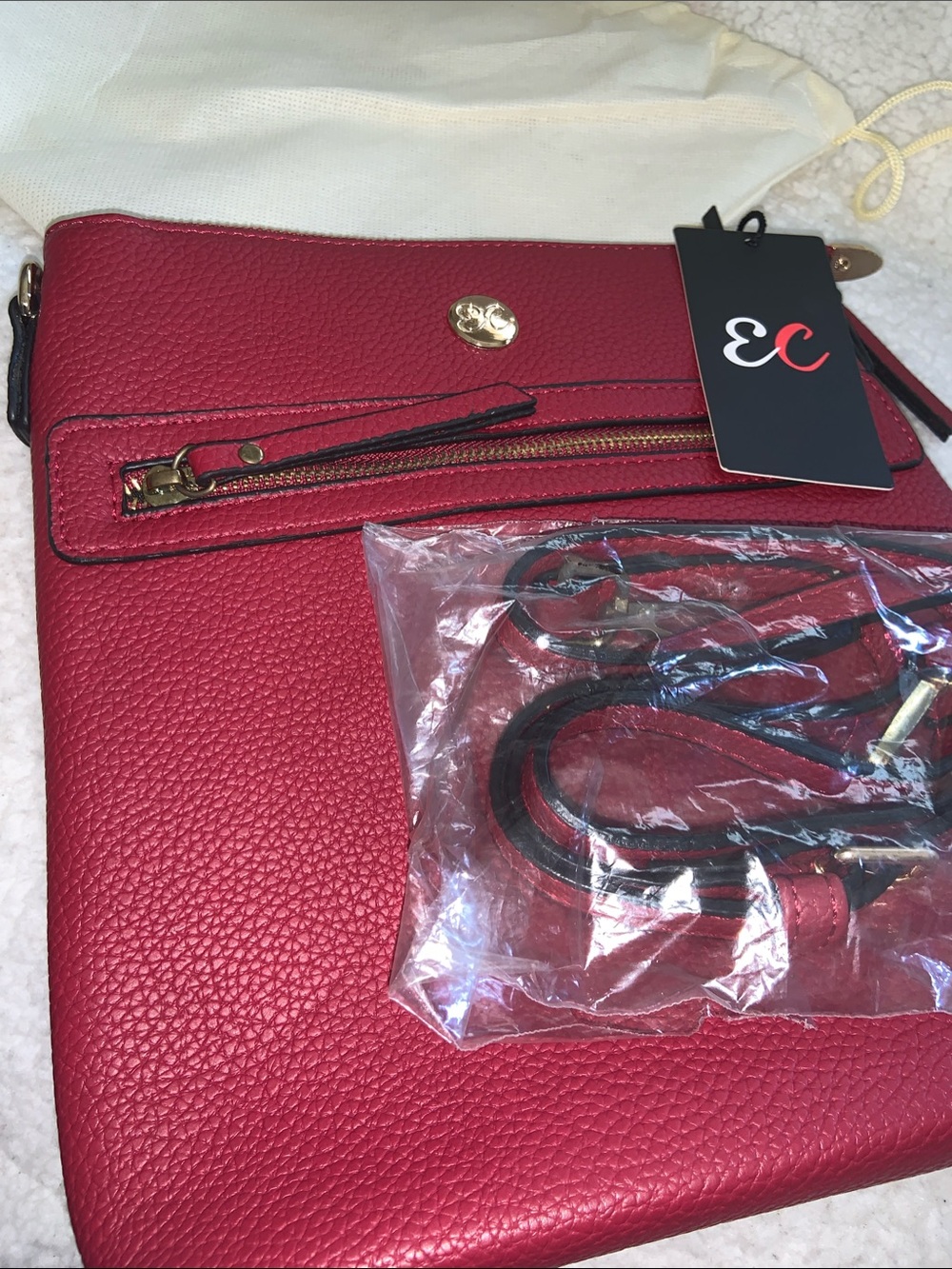 Signature Red Pebbled Crossbody Bag with Front Zip